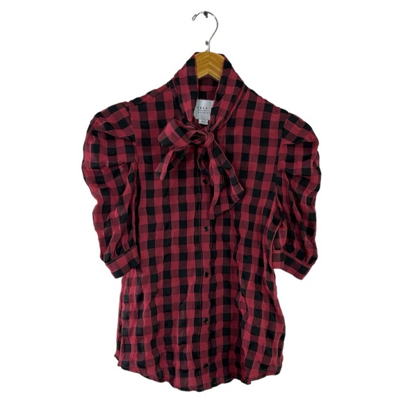 The Shirt by Rochelle Behrens The French Bow Shirt in Red/Black Size XS - Picture 3 of 7